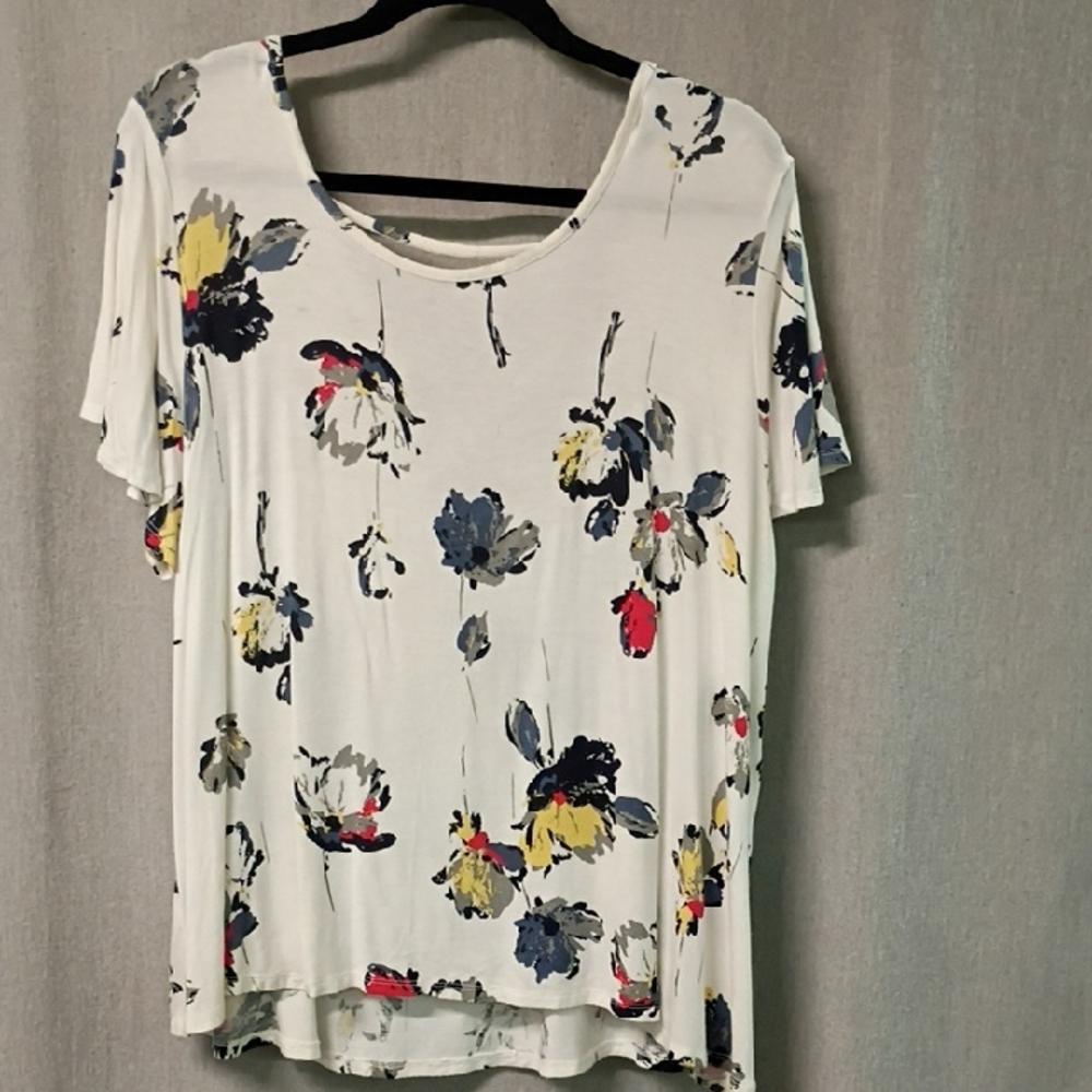 Source Unknown Cream Floral Scoop Neck Short Sleeve Top